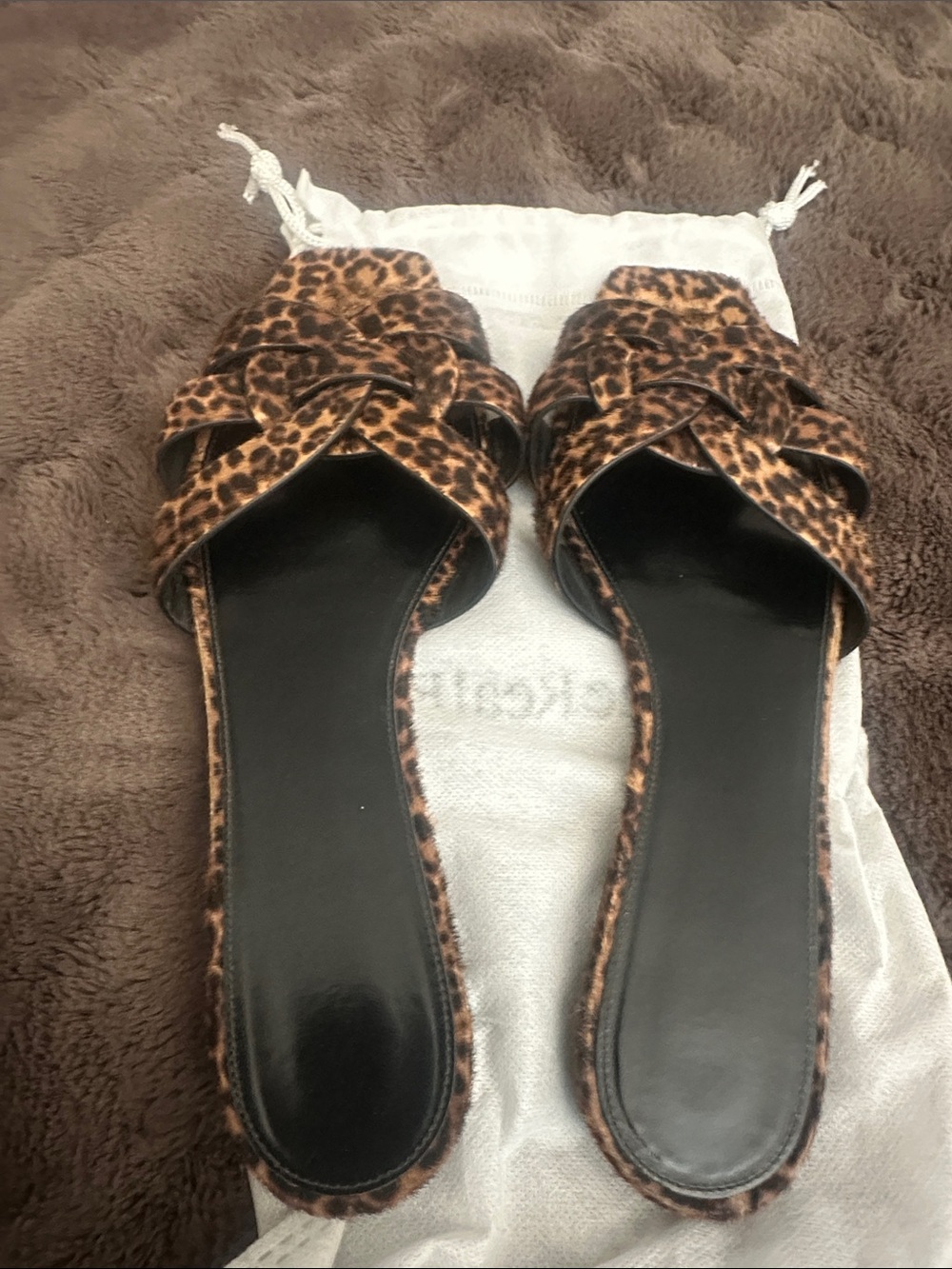 Saint Laurent Leopard-Print Slide Sandals in Brown and Black
